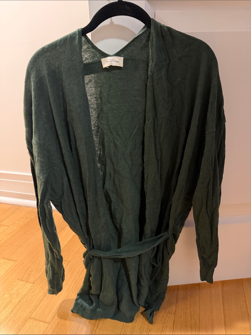 American Vintage Dark Green Open-Front Belted Sweater